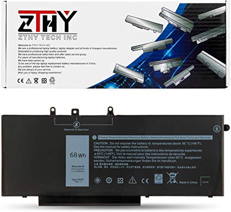 ZTHY 68Wh GJKNX Battery Replacement for Dell Latitude 5480 5580 5280 5590 5490 E5480 E5580 E5490 E5590 Precision 15 3520 3530 Series GD1JP 0GD1JP DY9NT 0DY9NT 5YHR4 451-BBZG 7.6V 4-Cell 8500mAh