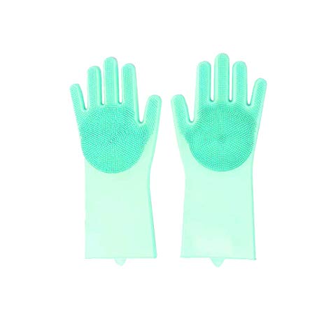 Latex Gloves Magic Silicone Gloves with Wash Scrubber, Heat Resistant Reusable Silicone Gloves for Cleaning, Household, Dish Washing, Kitchen (Mint)