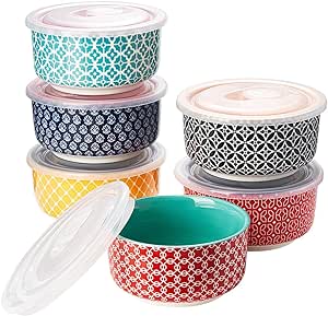 DOWAN 8 oz Ramekins with Lids Oven Safe for Creme Brulee Souffle, Ceramic Custard Cups for Baking, Mini Bowls for Pudding Dip Ice Cream, Set of 6, Vibrant Colors