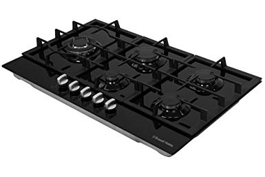 Russell Hobbs RH75GH601B Black Glass 75cm Wide, 5 Burner Gas Hob, Free 2 Year Guarantee