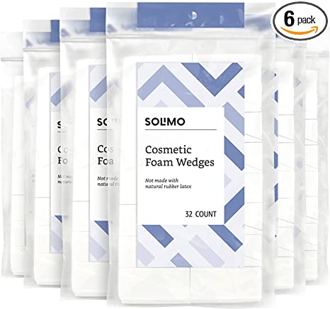 Amazon Brand - Solimo Cosmetic Foam Wedges 32 ct (Pack of 6)