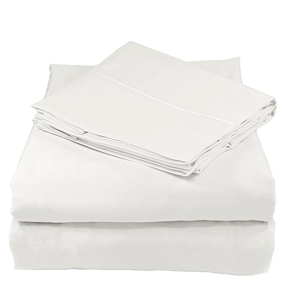 Whisper Organics Bed Sheets, Organic 100% Cotton Sheet Set, 500 Thread Count, 4 Piece: Fitted Sheet, Flat Sheet + 2 Pillowcases, Queen, White