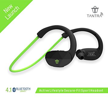 Tantra CRAZE Bluetooth 4.1 Wireless Sports Headphone with Noise and Echo Cancellation, Sweat Proof, Voice Command, Hi-Fi Stereo Sound (Flexible and Secure Fit: Black/Green colour) For Apple iPhone, iPad, iPod, iWatch, Samsung, all Android and Blackberry Phones etc.