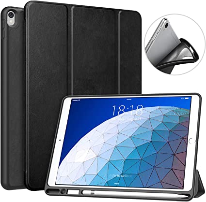 MoKo Case Fit New iPad Air 3 2019(3rd Generation 10.5 inch)/iPad Pro 10.5 2017 with Pencil Holder - Premium Slim Lightweight Smart Shell Stand Cover Case with Auto Wake/Sleep - BLACK