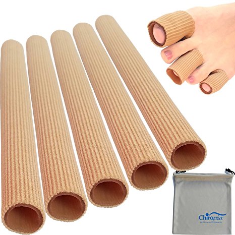 Chiroplax Finger Toe Sleeve, Toe Tubes (5 Tubes  1 Pouch: 6 inches (15cm) each), Toe Cap, Soft Fabric with Gel Lining for Bunion, Hammer Toe, Callus, Corn, Blister (Medium)
