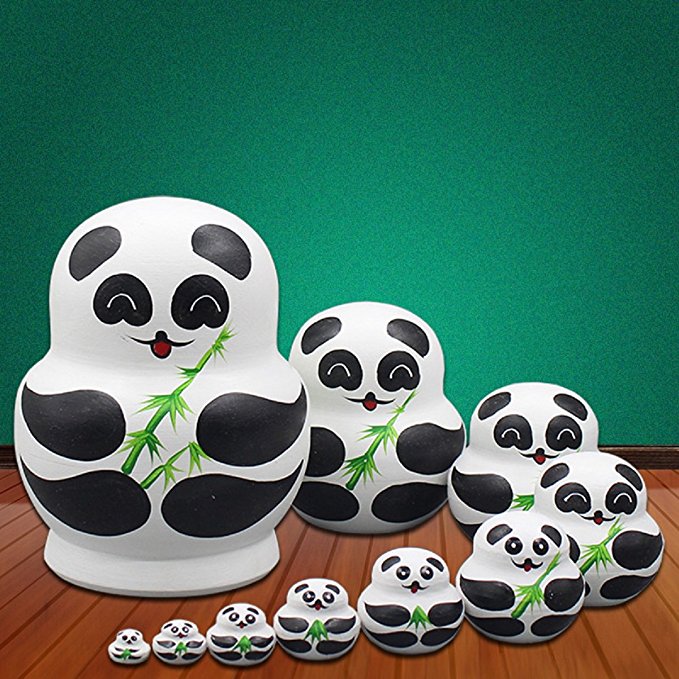 King&Light - 10pcs Bamboo Pandas Russian Nesting Dolls Matryoshka Wooden Toys