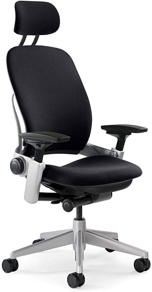 Steelcase Leap Task Chair: Platinum Base - 4D Adjustable Arms - Headrest - Hard Floor Casters