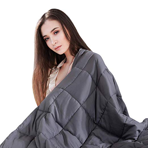 ONSON Weighted Blanket, Cooling Weighted Blankets 15 lbs(48''x72'', Twin Size, Grey),Natural Cotton with Lead-Free Glass Beads
