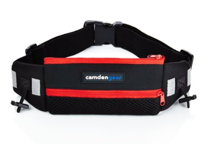 Camden Gear Running Belt By Camden Gear. Fits iPhone 6 6S Plus And Android Smartphone. Perfect For Waist Sizes, Men and Women, Red
