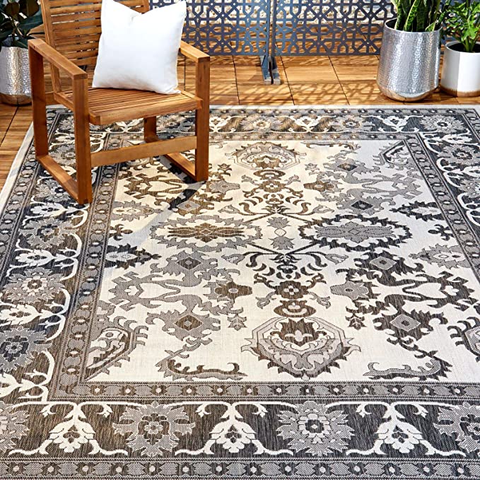 Home Dynamix Nicole Miller Patio Country Ayana Indoor/Outdoor Area Rug, Gray/Black, 6'6"x9'2" Rectangle