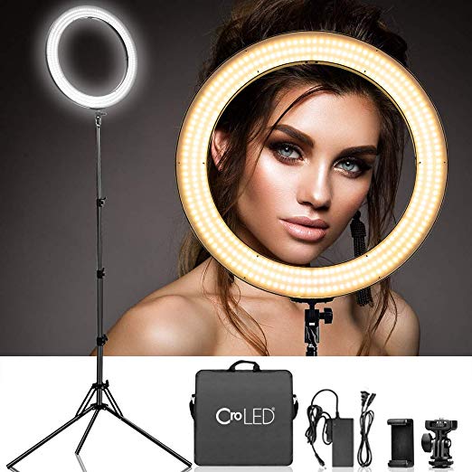 [Updated 720LED LCD Display] 18 Inch LED Ring Light with Stand for Camera iPhone, 3200-5600K Dimmable Warm/White Video Light, USB Power Output, Camera Phone Holder & Carrying Case for Studio Makeup