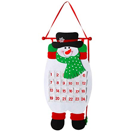 USATDD Santa Christmas 2019 Advent Calendar 3D Felt Haning Advent Calendar Reusable Countdown to Xmas Calendar Christmas Decorations Wall Door Gift for Kids (Snow Man)