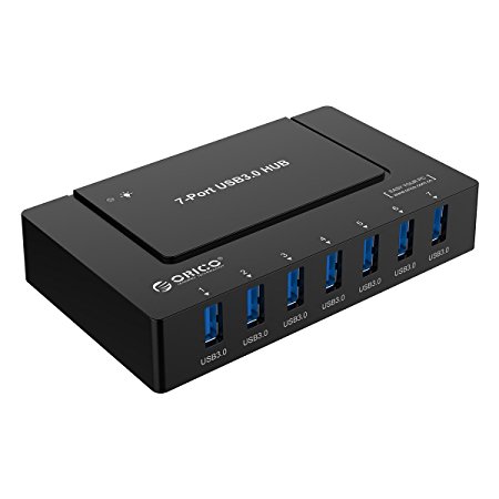 ORICO H9978-U3 7 - Ports Super Speed USB 3.0 Hub with Premium 12V 3A Power Adapter Full USB 2.0 USB 1.1 backwards - Black