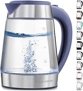 Fast-Boiling Electric Kettle - 1.7L Hot Water Kettle 1500W With Auto Shut-Off - Borosilicate Glass & Stainless Steel Electric Tea Kettle - Boil-Dry Protection, Cool-Touch Handle, 360° Base - Blue