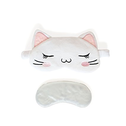 3D Cute Sleeping Cat Eye Mask with Reusable Gel Pad, Cold Hot SPA Therapy for Dry Eye and Puffy Eyes, Relaxing Your Eye (White)