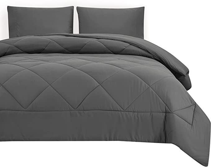 CozyLux King Grey Lightweight Comforter for All Season, Breathable Gray Down Alternative Quilted Duvet Insert for Bed with Corner Tabs, Soft 300GSM Microfiber Fill and Machine Washable (90" x 102")