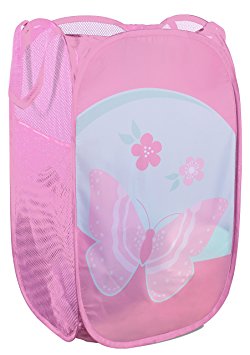 Mesh Pop-Up Laundry Hamper - 14" x 24" - Easy to Open and Folds Flat for Storage. Hampers Mesh Material Helps Eliminate Laundry Odors and Moisture. Great Laundry Hamper for College Dorm. (Butterfly)
