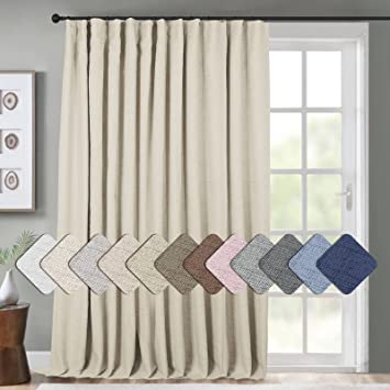 INOVADAY Thermal Sliding Door Curtains 100% Blackout Extra Wide Patio Door Curtains Linen Textured Farmhouse Sliding Glass Door Curtain Drapes (W100 x L84, 1 Panel, Natural Flax)