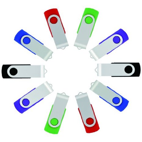 JOIOT TM 16GB USB 20 Thumb Swivel Flash Drive Memory Stick Jump Drives with 5 Lanyards5 Colors Pack of 10