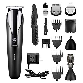 Bovon Multifunctional All in One Men's Grooming Kit Pro Beard Trimmer Hair Clippers Cordless Rechargeable Hair & Nose & Ear & Mustache & body Trimmer Electric Razor-Best Gift for Daddy (black)