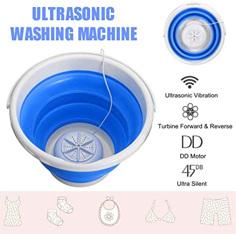ETE ETMATE Mini Washing Machine With Foldable Tub Portable Personal Rotating Ultrasonic Turbines Washer USB Convenient Laundry for Camping Apartments Dorms RV Business Trip