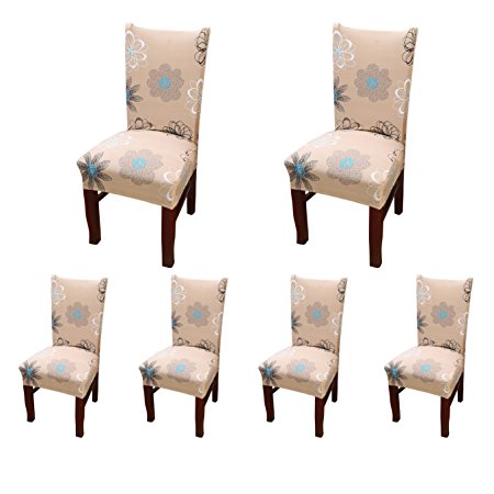 6 x Soulfeel Soft Spandex Fit Stretch Short Dining Room Chair Covers with Printed Pattern, Banquet Chair Seat Protector Slipcover for Hone Party Hotel Wedding Ceremony (Style 15)