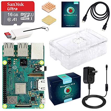 ABOX Raspberry Pi 3 Model B  (B Plus) Motherboard Starter Kit (16GB Class 10 SanDisk Micro SD Card, 5V 3A on/Off Switch Power Supply, 2 Pcs Heatsinks, Premium Clear Case & HDMI Cable) [Model 2018