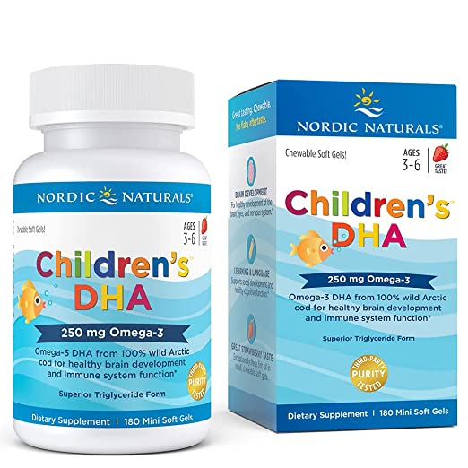 Nordic Naturals Children’s DHA, Strawberry - 180 Mini Chewable Soft Gels for Kids - 250 mg Omega-3 with EPA & DHA from Arctic Cod - Supports Immune System - Non-GMO - 45 Servings