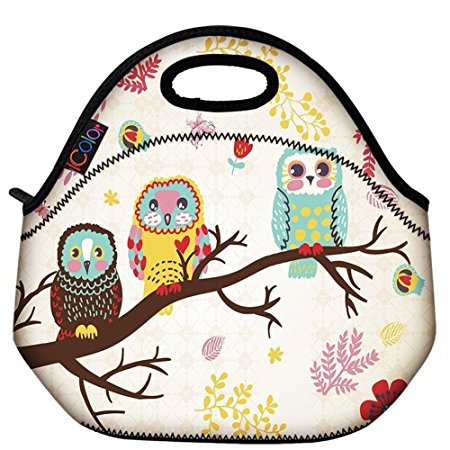 ICOLOR Cute Three Owls Boys Girls Insulated Neoprene Lunch Bag Tote Handbag lunchbox Food Container Gourmet Tote Cooler warm Pouch For School work Office