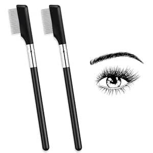 Eyebrow Brush, 2 Pack Metal Eyelash Comb Small Eyelash Brush Eyelash Separator Tool Grooming Eye Lash Separator Grooming Brushes Eyebrow Comb with Metal Teeth Eye Makeup Tool for Women (Medium Handle)