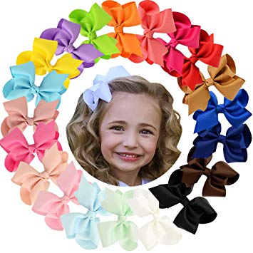 HLIN 20 Pcs 4.5" Grosgrain Ribbon Boutique Hair Bows Alligator Clips Hand Made for Baby Girls Toddlers Kids