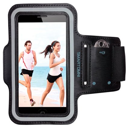 Armband for iPhone 6 Plus/6S plus by Smartomni, Sport Armband with Adjustable Length Band w/ Key Slots and Card Slot Compatible with Most of 5.5" Devices (Black) Bike Running or Any Fitness Activity
