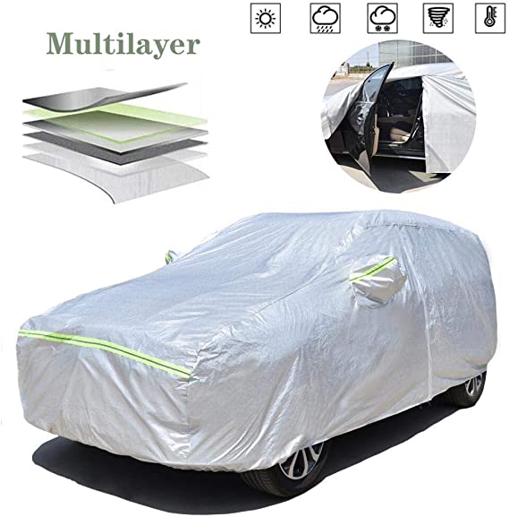 AOYMEI Full Car Cover Waterproof All Weather, Automobile Cover Sunproof Rainproof Windproof Scratch Resistant Reflective Strips Cotton Inside (SUV, fit Length (161’’-167’’))