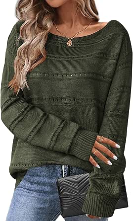 Zeagoo Womens Sweaters Cute Long Sleeve Off The Shoulder Pullover Tops Hollow Out Crochet Dressy Casual Outfits