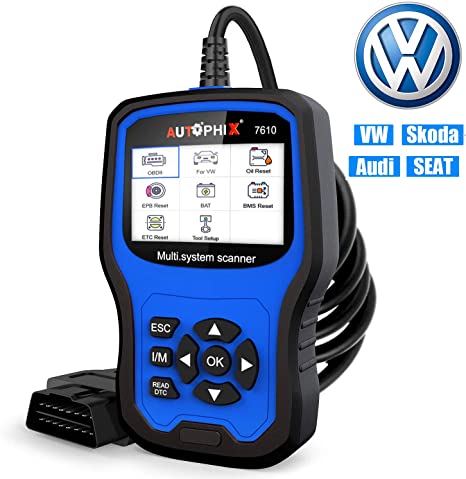 Car Code Reader for VW Audi Skoda Seat All Series, Enhanced AP7610 Multi-System Diagnostic Scanner With Transmission EPB ABS SRS DPF TPMS Check Engine Oil Service & Brake Pad Reset Tool [New Version]