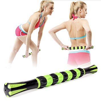 18 Inches Muscle Roller Stick for Athletes 9 Rollers Full Body Massage Roller Stick Tools Muscle Roller Massager Stick for Relief Muscle Soreness Cramping and Tightness Help Legs and Back Recovery
