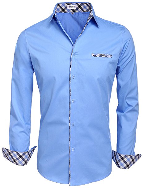 HOTOUCH Mens Long Sleeve Inner Contrast Casual Button Down Shirts