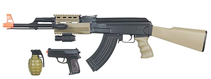 UK ARMS Airsoft AK47 Airsoft Electric Rifle AEG Semi and Full Auto - TAN -