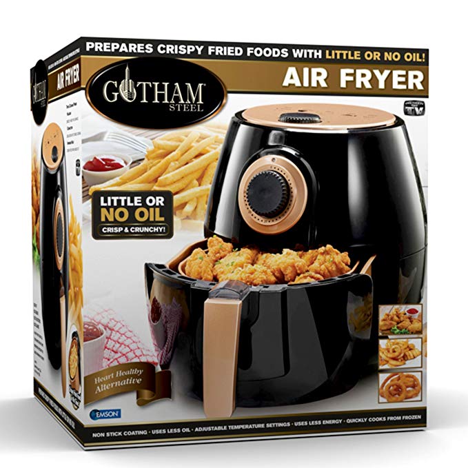 Gotham Steel Air Fryer XL 3.8 Liter with Rapid Air Technology for Oil Free Healthy Cooking Adjustable Temperature Control with Auto Shutoff–Dishwasher Safe with Nonstick Copper Coating–As Seen on TV