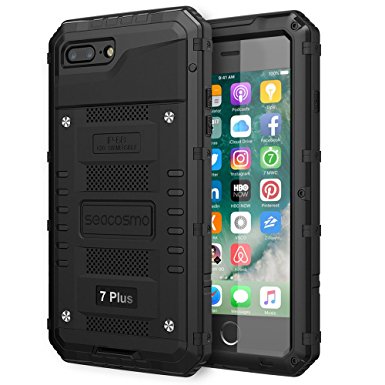 iPhone 7 Plus Waterproof Case, Seacosmo Full Body Protective Shell with Built-in Screen Protector Military Grade Rugged Heavy Duty Case Cover for iPhone 8 Plus / iPhone 7 Plus, 5.5 Black