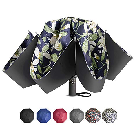 Brainstorming Windproof Travel Umbrella, Compact Folding Reverse Umbrella for Outdoor&Travel, Inverted Automatic Open Close Umbrella with 8 Fiberglass Ribs,Teflon Coating, Sun & Rain