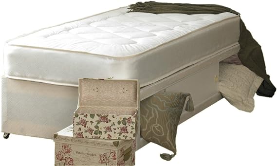 Just Beds Single White Deep Quilt 3ft Divan Bed Includes Base, Mattress And Slider Storage (3x6'3 Single)
