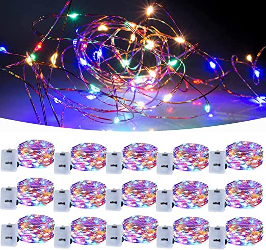 15Pack String Lights,Twinkle Firefly Lights,7ft 20 LED 3 Speed Mode, Festival Decorations Crafting Battery Powered Copper Wire Starry Fairy Lights for DIY Decoration Costume Wedding Party (Multicolor)
