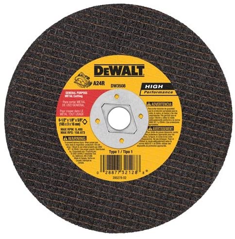 DEWALT DW3508 6-1/2-Inch by 1/8-Inch by 5/8-Inch A24R Abrasive Metal Cutting Wheel