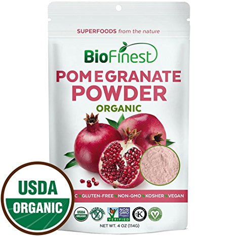 Biofinest Pomegranate Juice Powder - 100% Pure Freeze-Dried Antioxidants Superfood - USDA Certified Organic Kosher Vegan Raw Non-GMO - Boost Digestion Skin Care - For Smoothie Beverage Blend (4 oz)