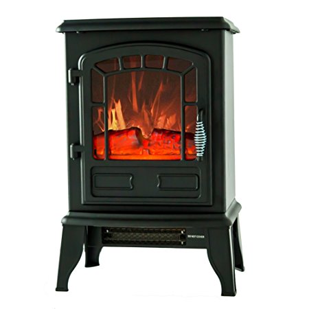 FLAME&SHADE Electric Fireplace Stove Heater, Portable Freestanding Fireplace Space Heater, Black, W16" x H23"