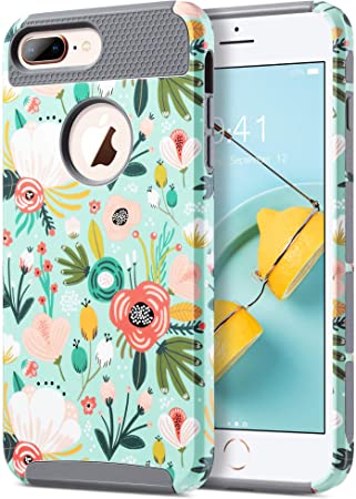 ULAK iPhone 7 Plus Case, Slim Dual Layer Protection Scratch Resistant Hard Back Cover Shock Absorbent TPU Bumper Case for Apple iPhone 7 Plus 5.5 inch, Floral