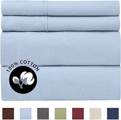 100% Cotton King Sheets Blue (4pc) Silky Smooth, Cooling 400 Thread Count Long Staple Combed Cotton King Sheet Set – 400TC High Thread Count King Sheets King Bed Sheets Cotton All Cotton 100% Cotton