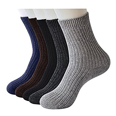 Skola Men's Extremes Cold Weather Arctic Wool Blend Socks Ribbed，5 Thick Warm Winter Casual Classic Comfortable Mixed Colors