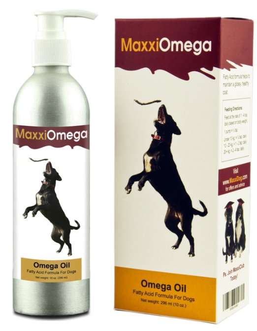 MaxxiOmega - Omega Oil for Dogs with Easy to Use Pump - Omega 3 6 and 9 plus Vitamins A D and E and Biotin - For Healthy Skin and Shiny Coat - No Fishy Smell - Liquid Supplement 10 oz